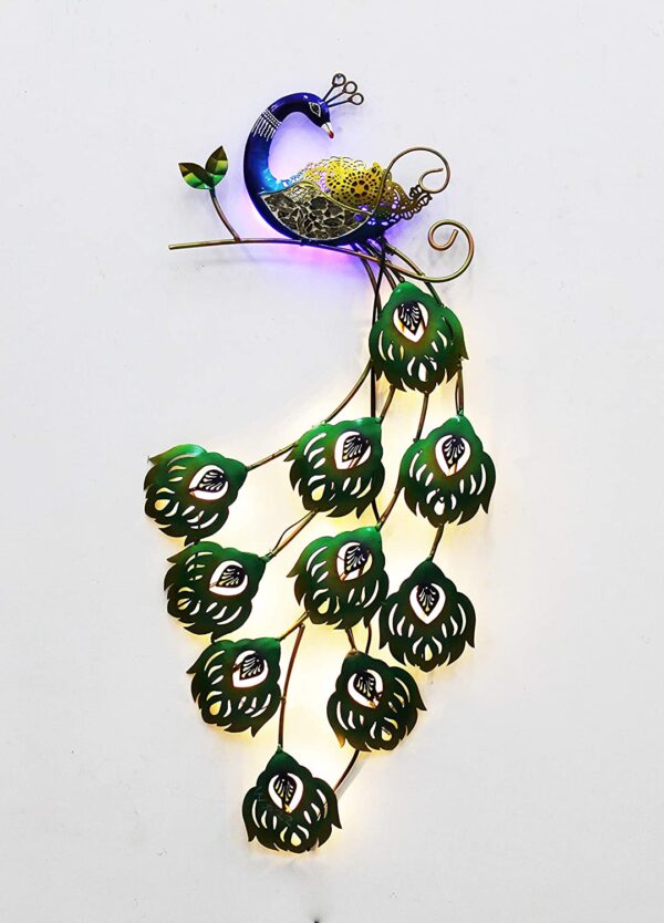 Wall décor hanging colourful peacock with led.