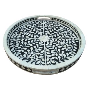 Black Round Bone Inlay Tray.