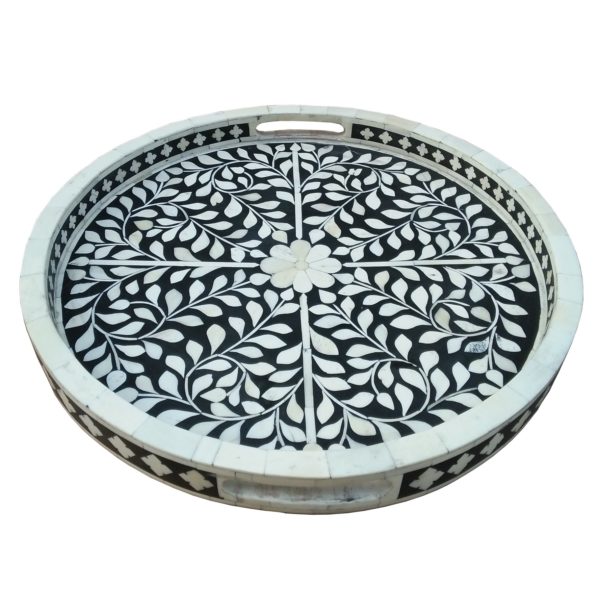 Black Round Bone Inlay Tray.