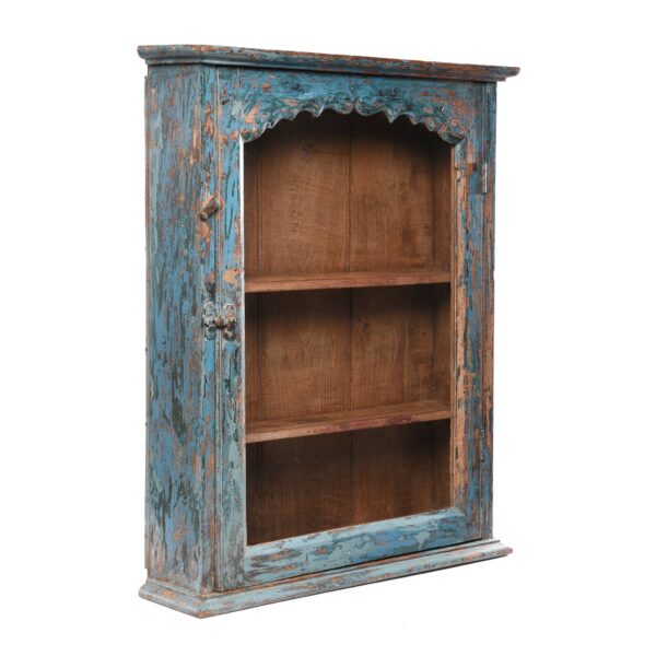 Blue Painted Teak Glazed Wall Cabinet. - Image 2