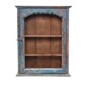 Blue Painted Teak Glazed Wall Cabinet.