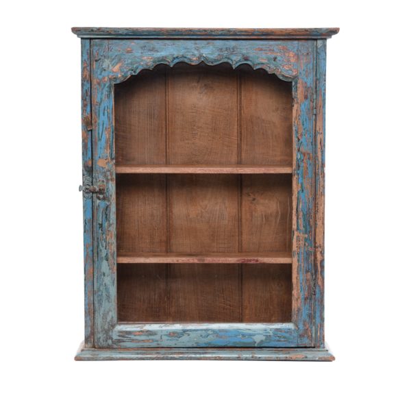 Blue Painted Teak Glazed Wall Cabinet.
