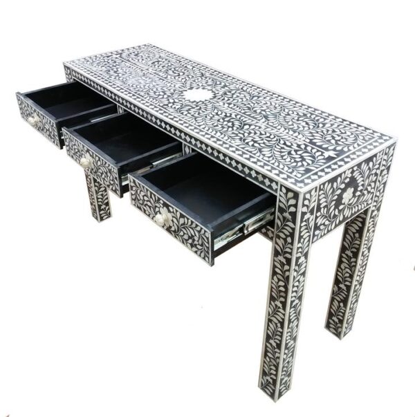 Bone Inlay 3 Drawer Hall Table. - Image 3