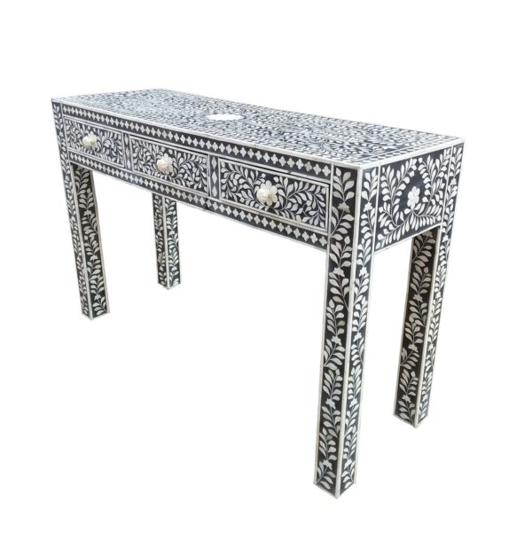 Bone Inlay 3 Drawer Hall Table. - Image 2