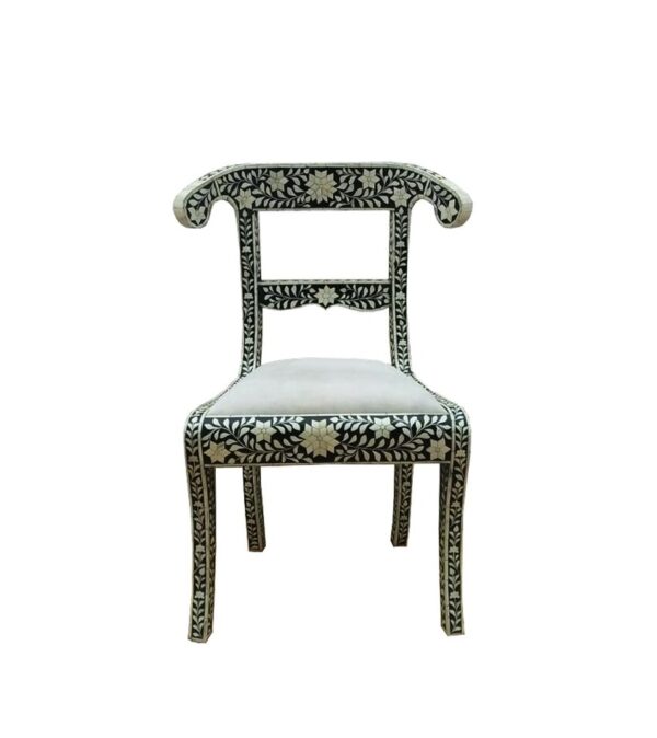 Bone Inlay Black Floral Chair. - Image 2