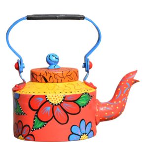 Decorative Red Floral Aluminium Tea Kettle.