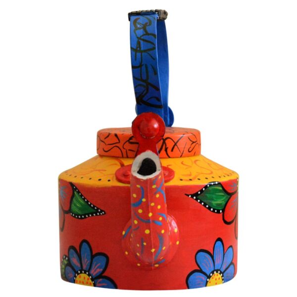Decorative Red Floral Aluminium Tea Kettle. - Image 2