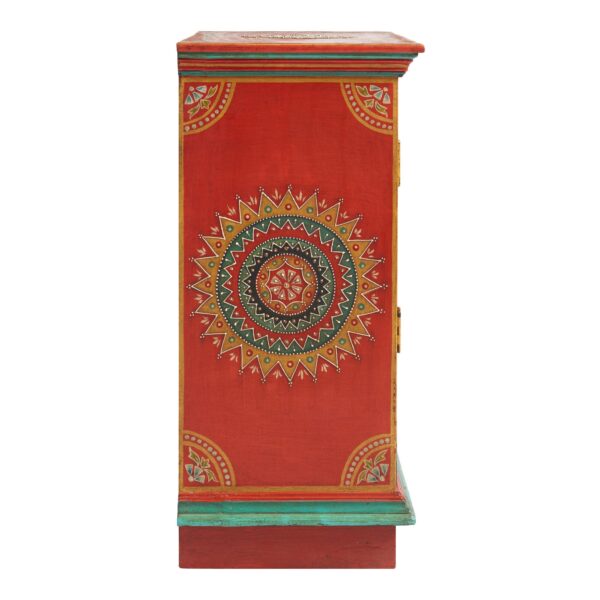 Red Floral Painted Wood Cabinet. - Image 3