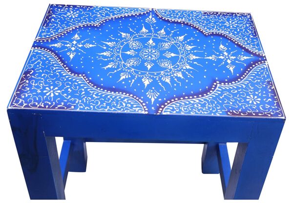 Wooden Hand-painted nesting stools blue set of three. - Image 2