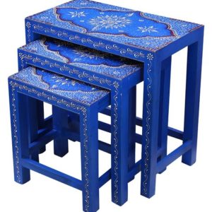 Wooden Hand-painted nesting stools blue set of three.