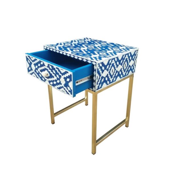 Blue Ikat 1 Drawer Bedside - Image 3