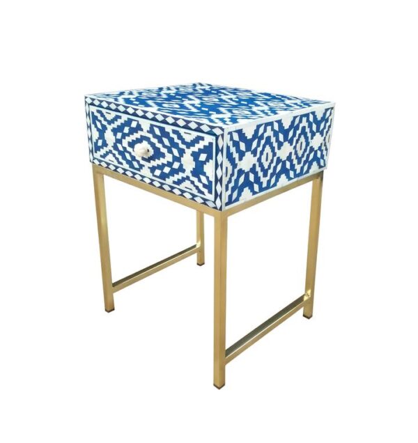 Blue Ikat 1 Drawer Bedside - Image 2