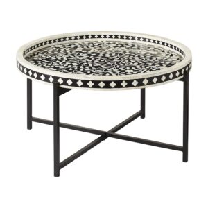 Bone Inlay Round Black Coffee Table.