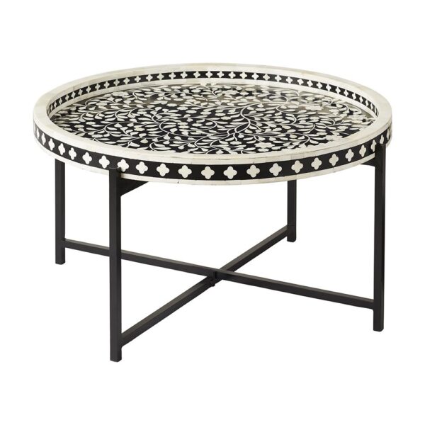 Bone Inlay Round Black Coffee Table.