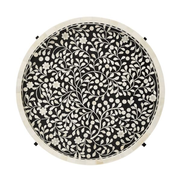 Bone Inlay Round Black Coffee Table. - Image 3