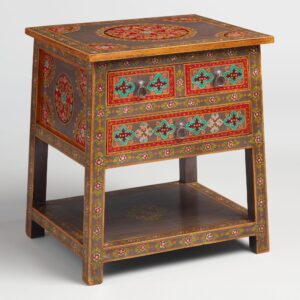 Floral Painted 2 Drawer Accent Table.