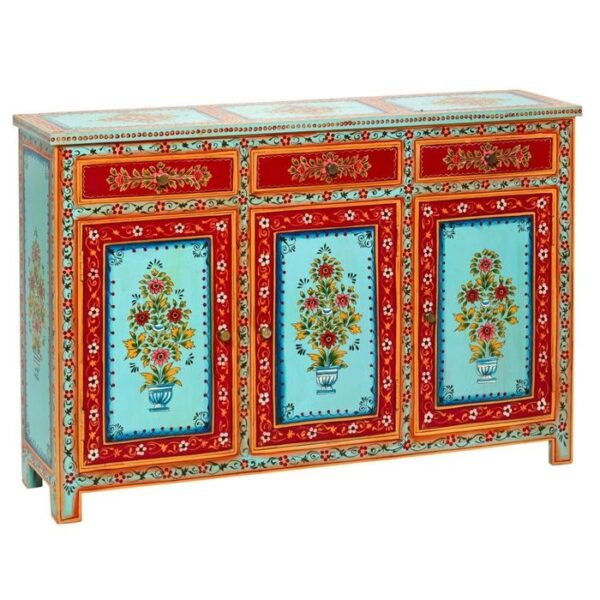 Hand Painted Red and Blue Floral Sideboard. - Image 2