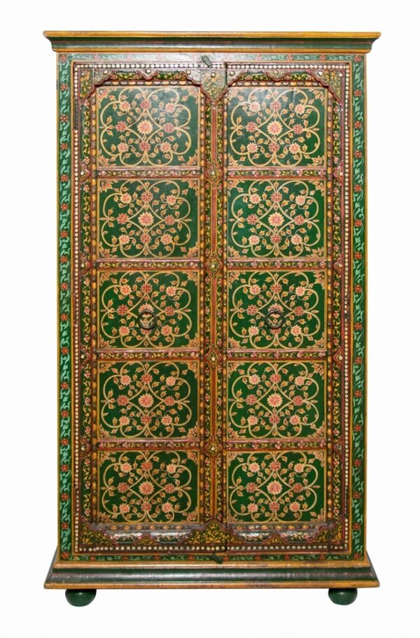 Indian Hand Painted Green Cabinet.