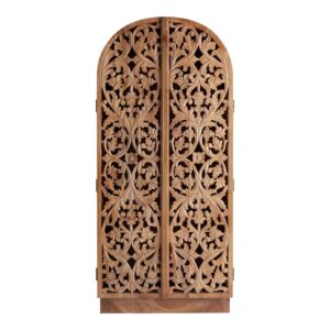 Arched Floral Carved Wood Cabinet.