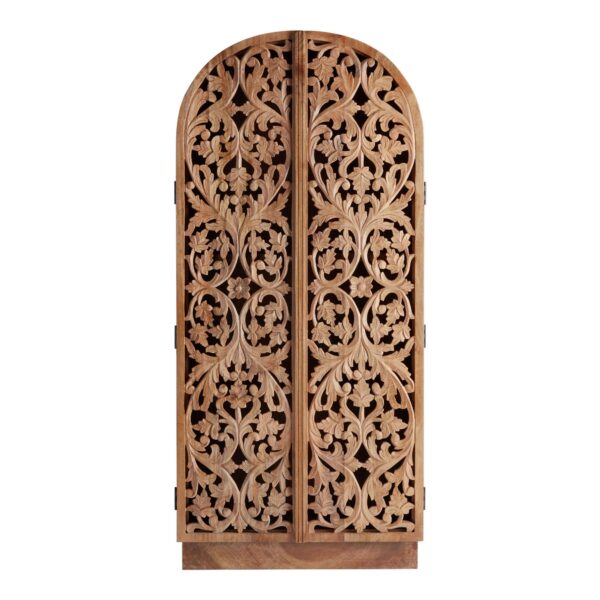 Arched Floral Carved Wood Cabinet.