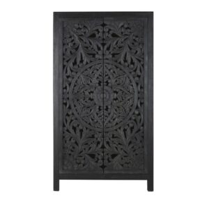 Black Carved Mango Wood 2-Door Wardrobe.