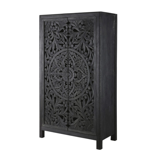 Black Carved Mango Wood 2-Door Wardrobe. - Image 2