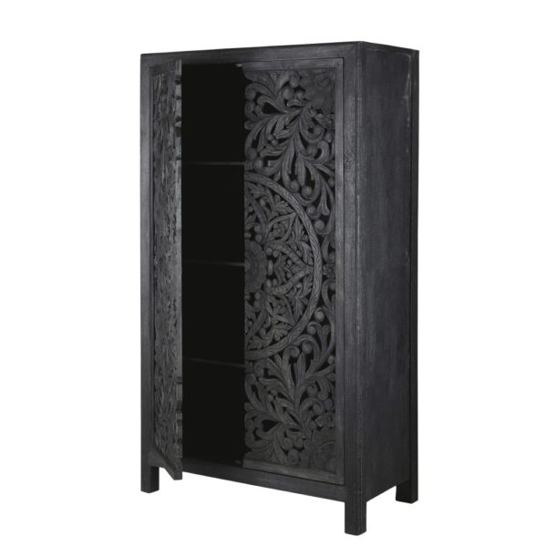 Black Carved Mango Wood 2-Door Wardrobe. - Image 3