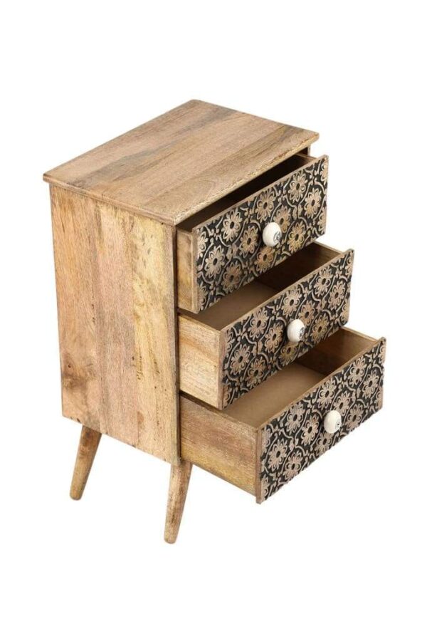 Floral Carved Black Bedside Chest Drawer. - Image 2