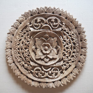 Round Floral Wood Carving Wall Art.